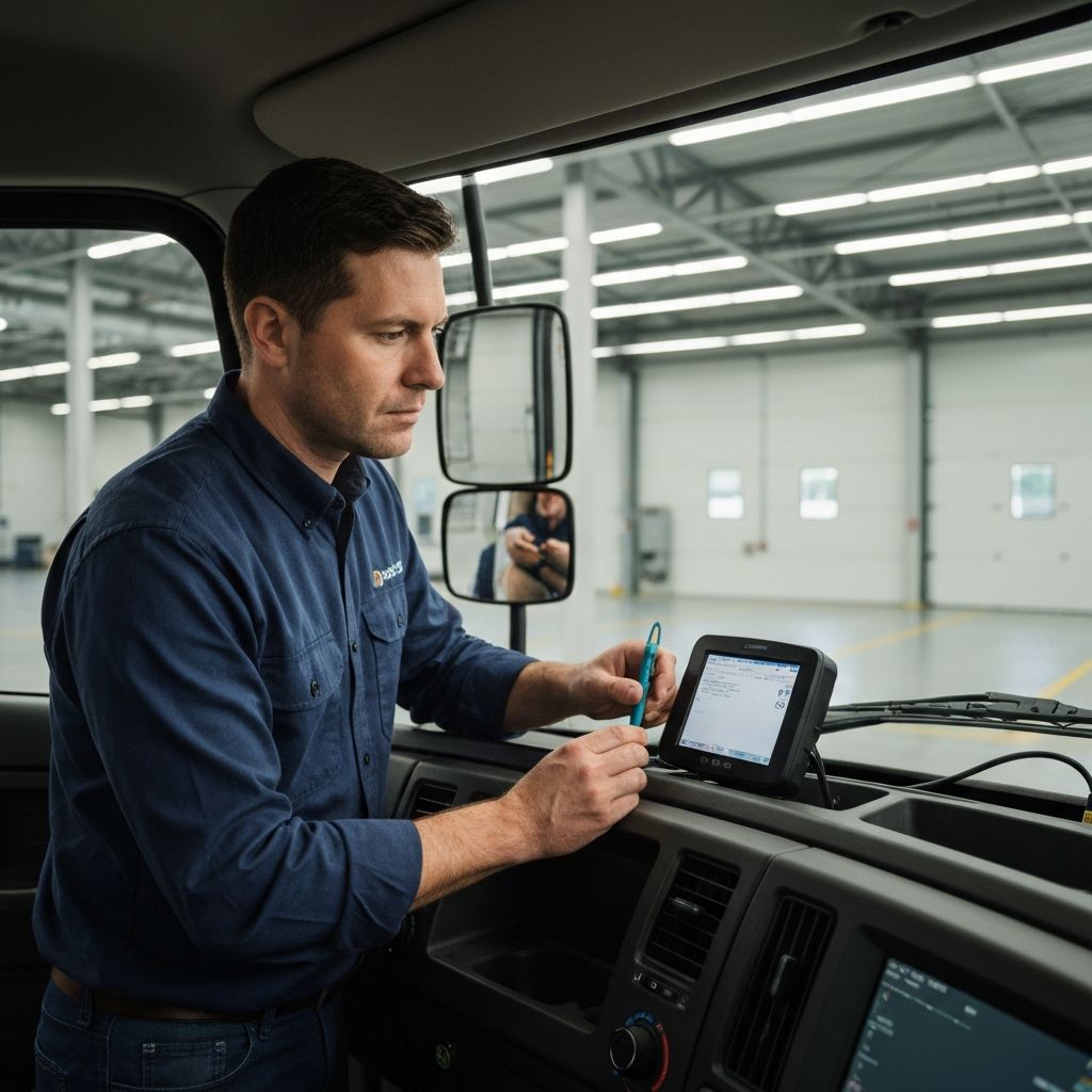 Technician installing tracking system